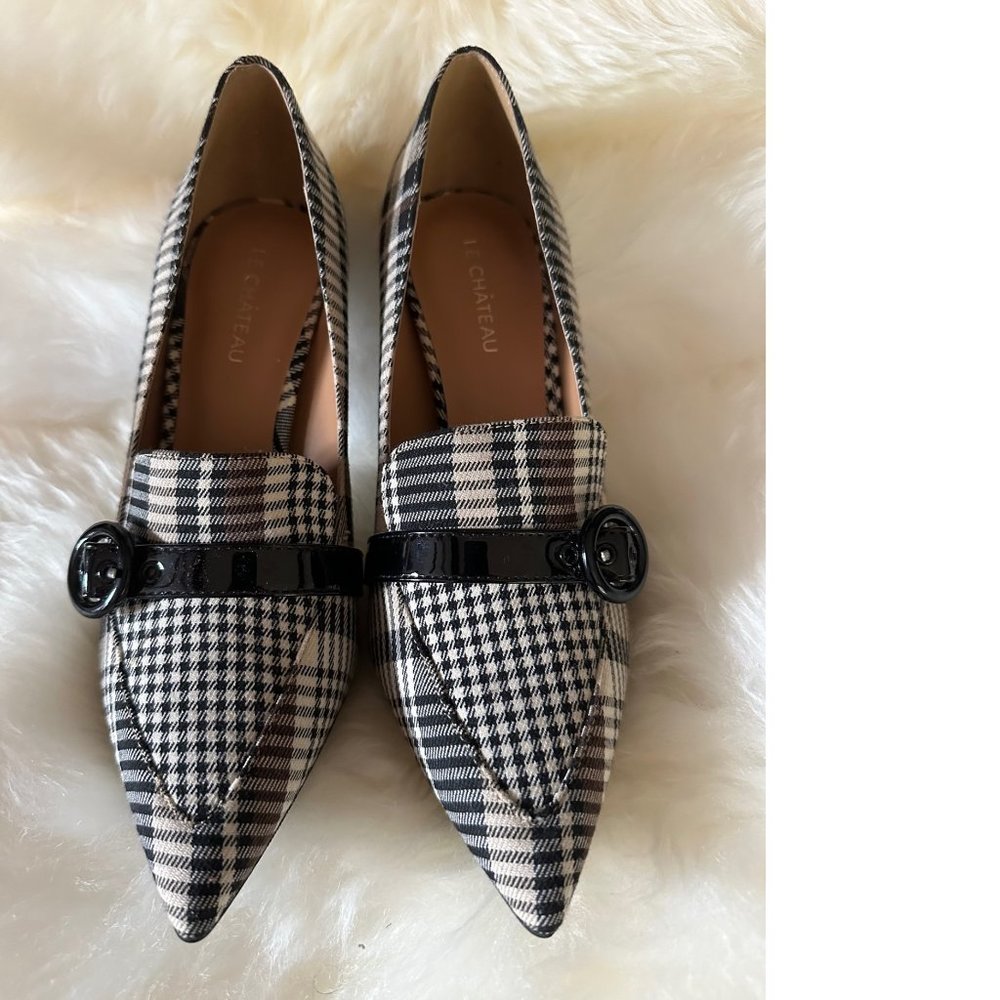 NWT Le Chateau Tartan shoes Wedding Plaid Black White Heel Stilettos Herring